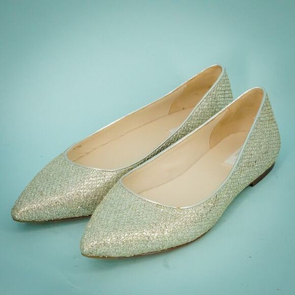 Cole Haan Size 7.5 Tartine Skimmer Silver Metallic Glitter Pointed Toe Flats - Picture 1 of 7